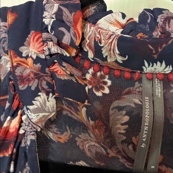 Anthropologie Navy and Rust Batwing Floral To, small - Picture 7 of 7